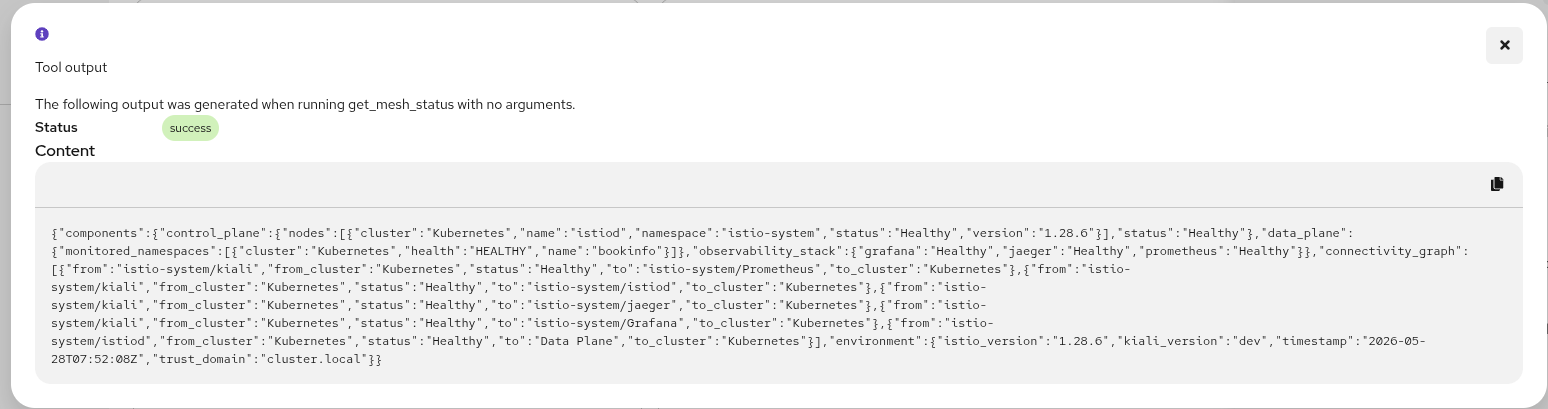 Kiali Chatbot tool result modal