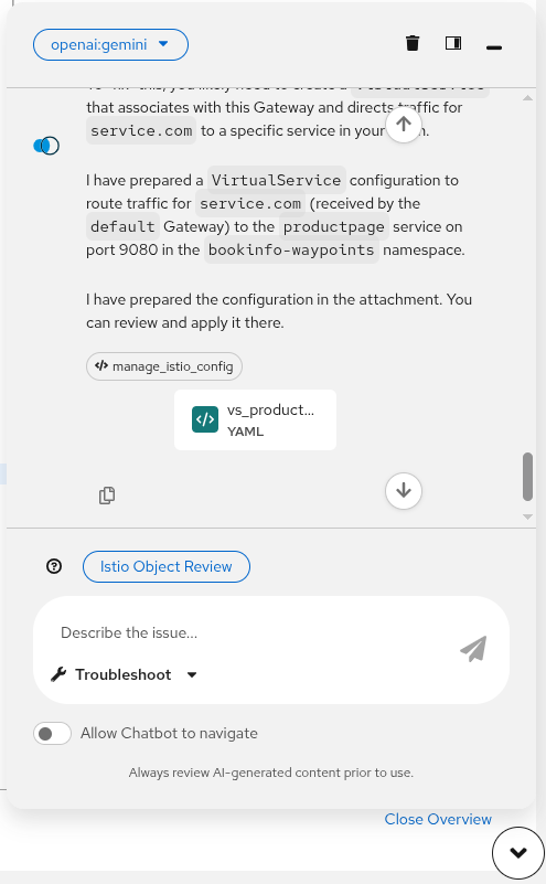 ChatBot - Troubleshoot mode