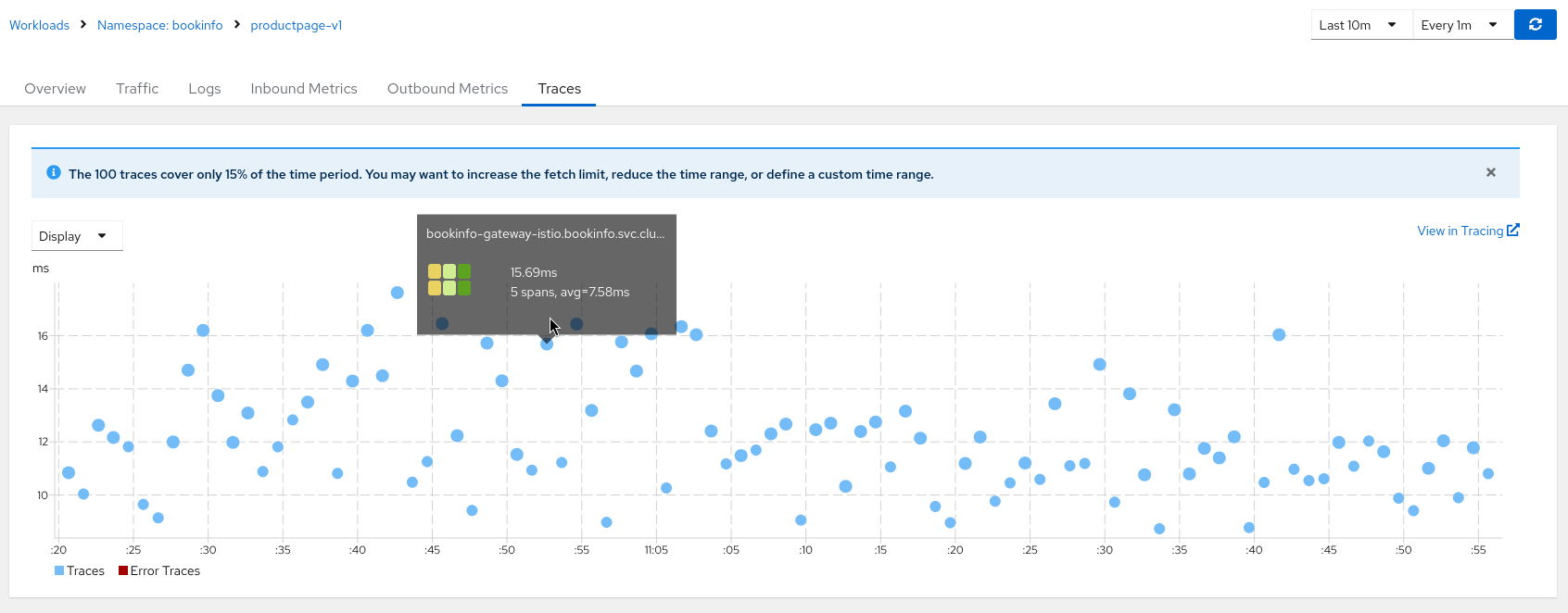 Kiali app traces