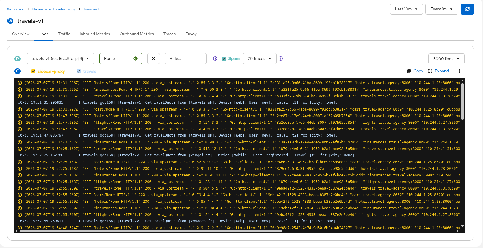 Travels-v1 Logs GetTravelQuote Travels-v1 Logs GetTravelQuote